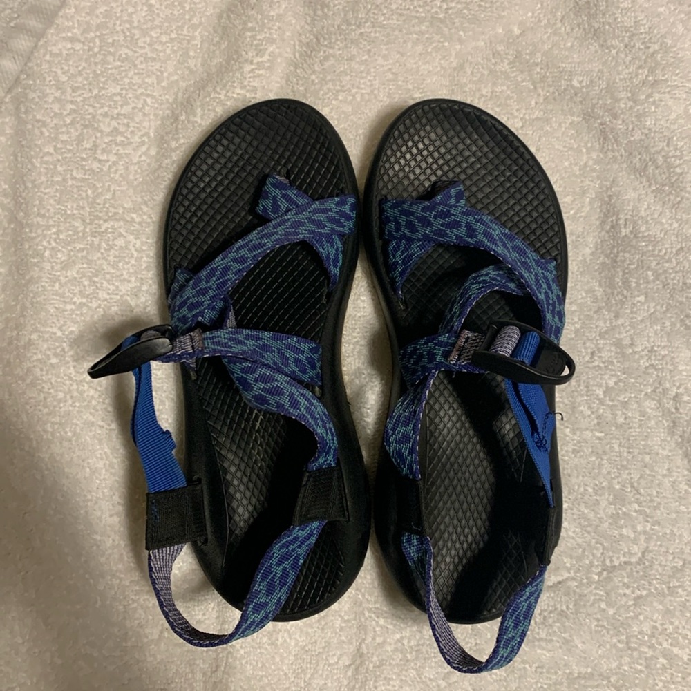 Blue patterned Chaco’s